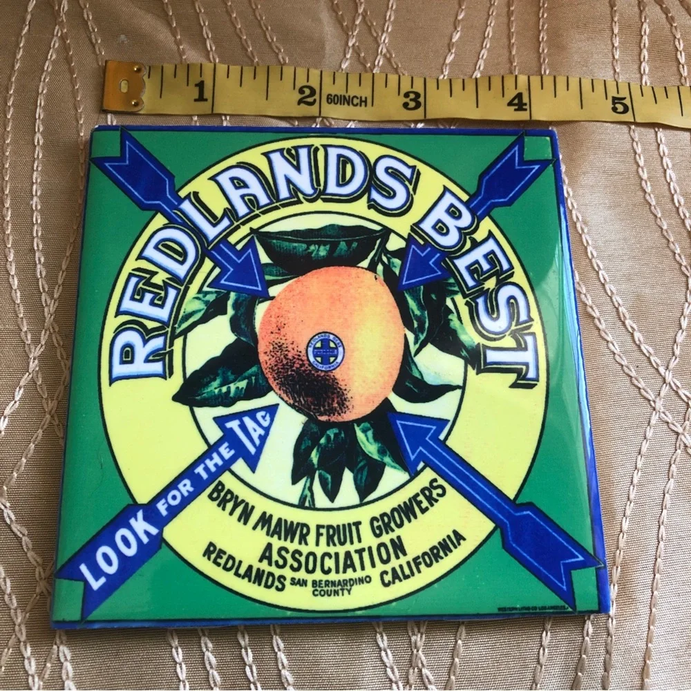 Redlands Best‎ orange crate label glossy tile coaster 4”
